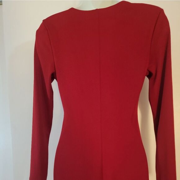🆕️💃EXPRESS Ruched Long Sleeve Bodycon Dress, Red - Sz S - Picture 6 of 8